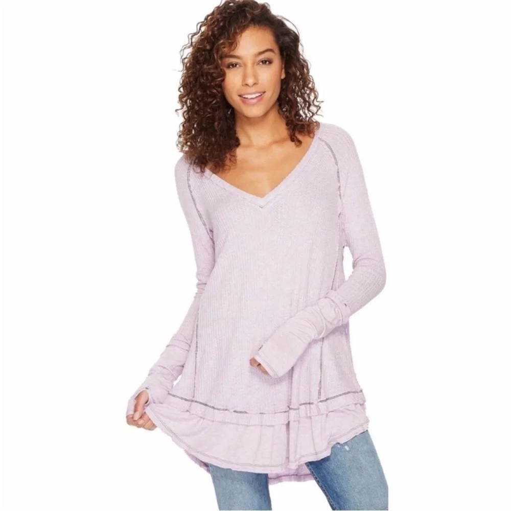 FREE PEOPLE LAGUNA THERMAL WAFFLE & JERSEY TOP WITH THUMBHOLES OVERSIZED